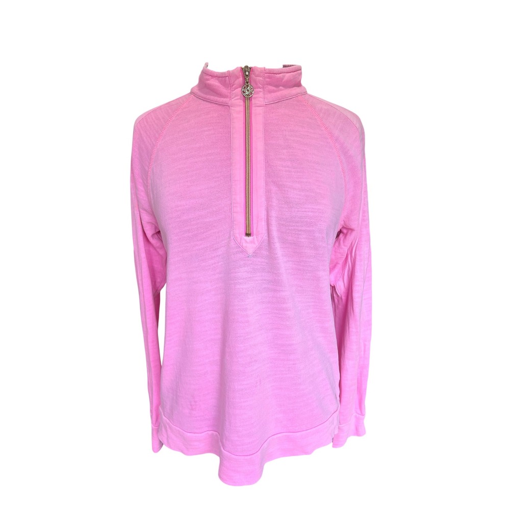 Lilly Pulitzer Luxletic Pink Quarter Zip Pullover Cotton Slub Sweatshirt Small